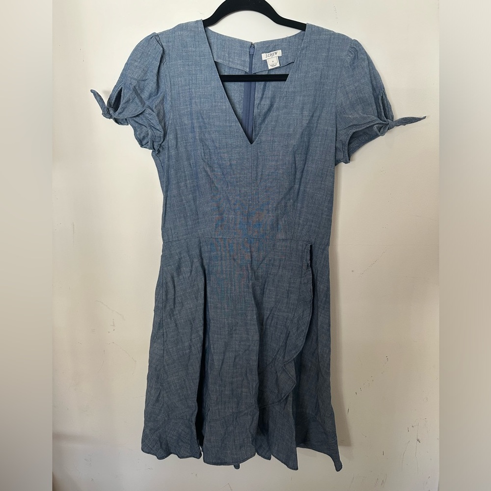 J Crew Women’s Denim Dress With Ruffle and Ties